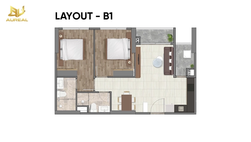 Layout căn 2PN Setia Edenia