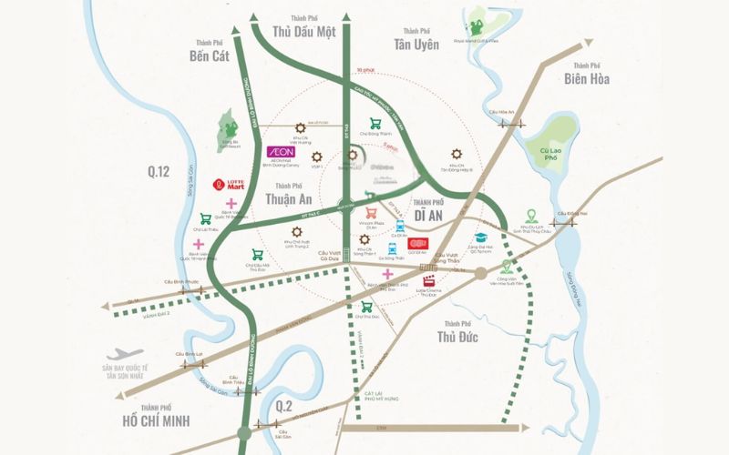 Tiện ích xung quanh của các căn hộ gần Dĩ An