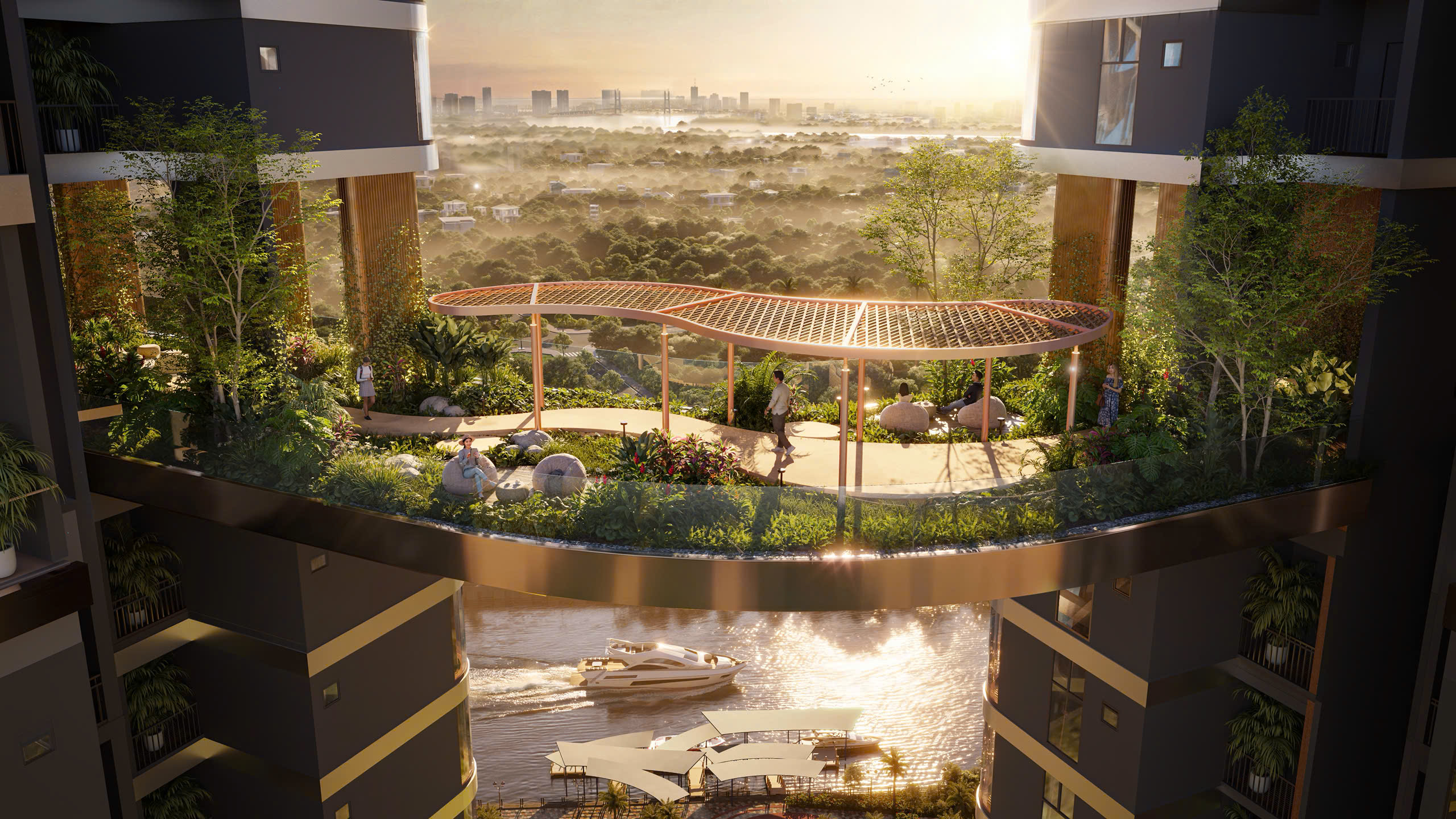 Cầu kính Skybridge vườn trên mây ngắm cảnh sông Giồng Ông Tố Palm River - AUREAL