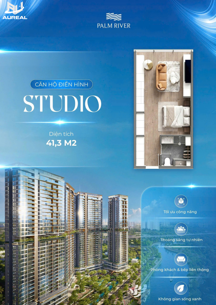 Mặt bằng căn hộ Studio 41.3m2 Palm River