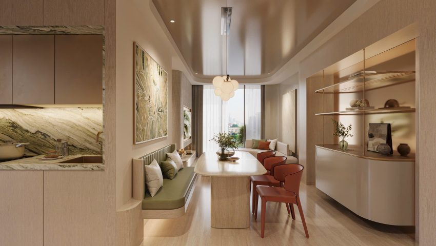 Thiết kế khu vực bếp và bàn ăn sang trọng căn hộ mẫu Palm River - AUREAL