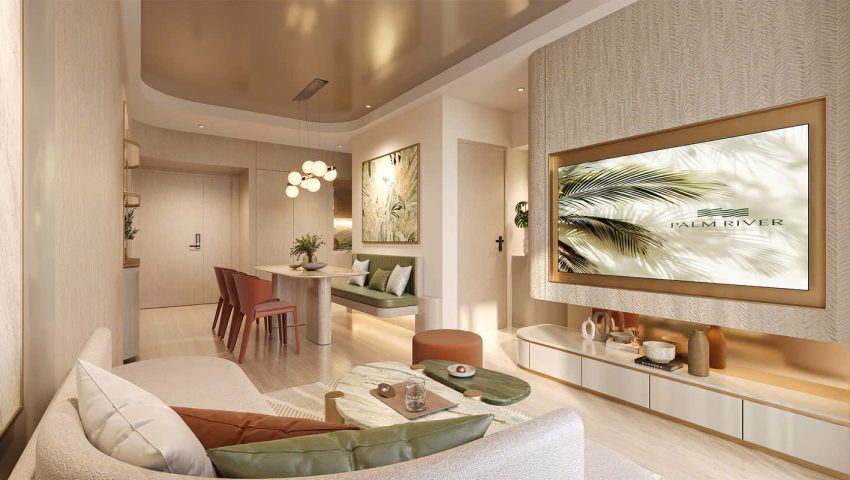 Thiết kế nội thất phòng khách và phòng ăn căn hộ mẫu Palm River - AUREAL