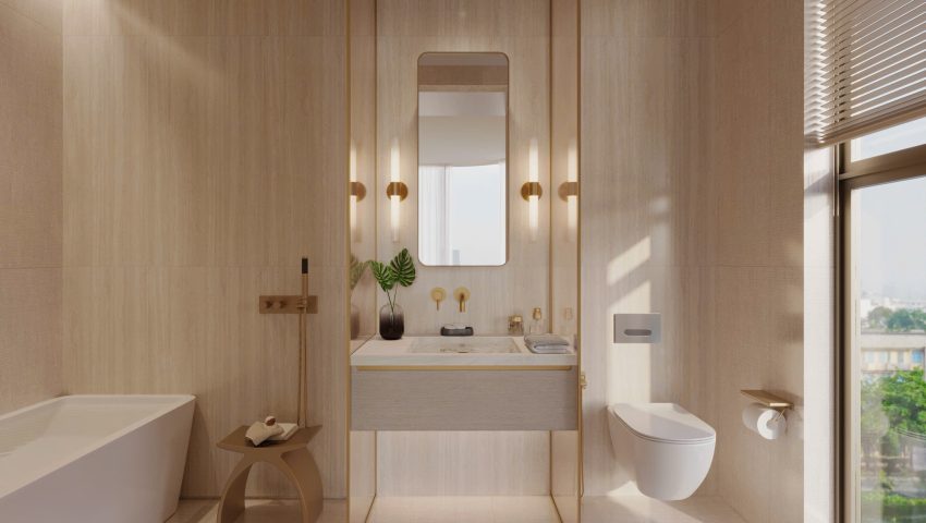 Thiết kế phòng tắm sang trọng có bồn tắm nằm căn hộ mẫu Palm River - AUREAL