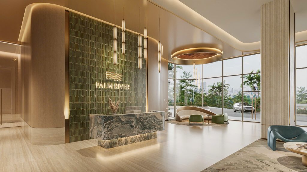 Quầy lễ tân sảnh đón Lobby 5 sao dự án căn hộ hạng sang Palm River - AUREAL
