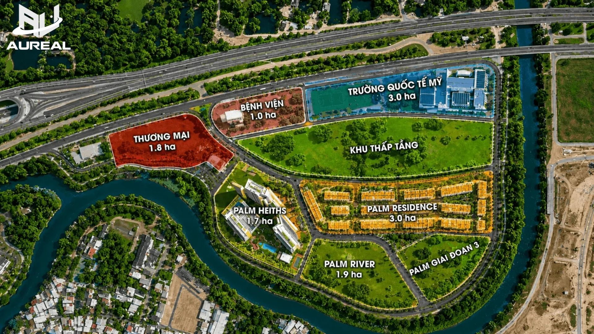 Bản đồ quy hoạch Master Plan KĐT Palm City và phân khu Palm River 1.9ha - AUREAL