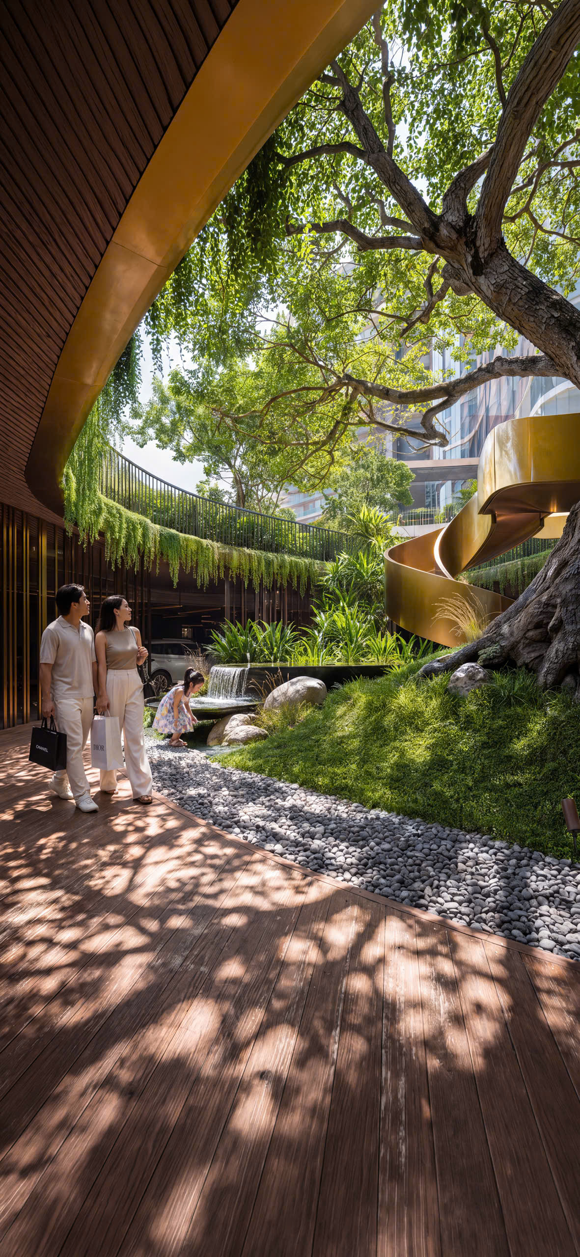 Vườn nhiệt đới thác nước cảnh quan và cầu thang xoắn nghệ thuật Palm River - AUREAL