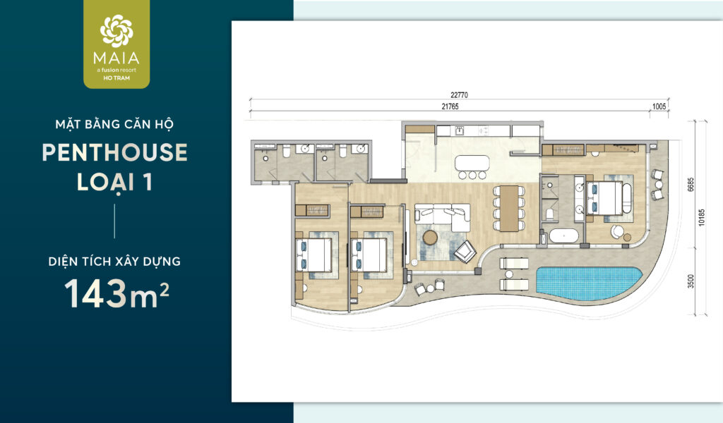 Mặt bằng Căn hộ Penthouse Loại 1 143m2