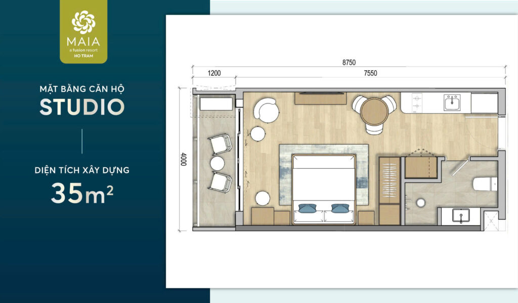 Mặt bằng Căn hộ Studio 35m2